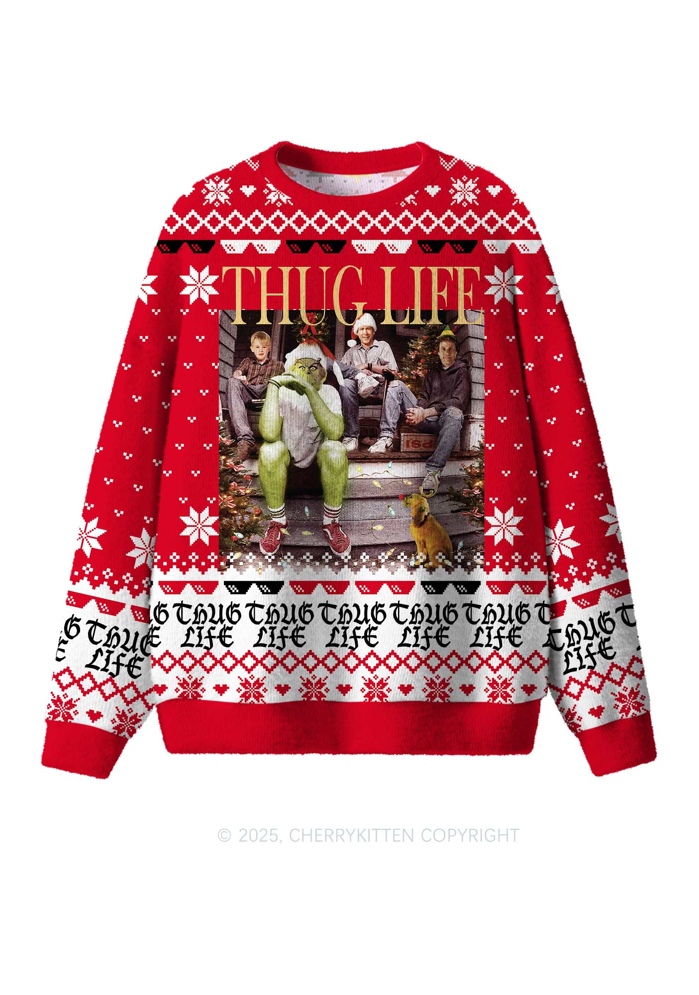 Thug Life Y2K Christmas Knit Sweatshirt Cherrykitten