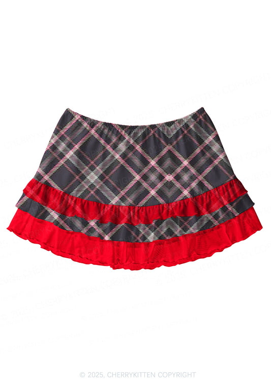 Pink Plaid Y2K Print Mini Layered Skirt Cherrykitten