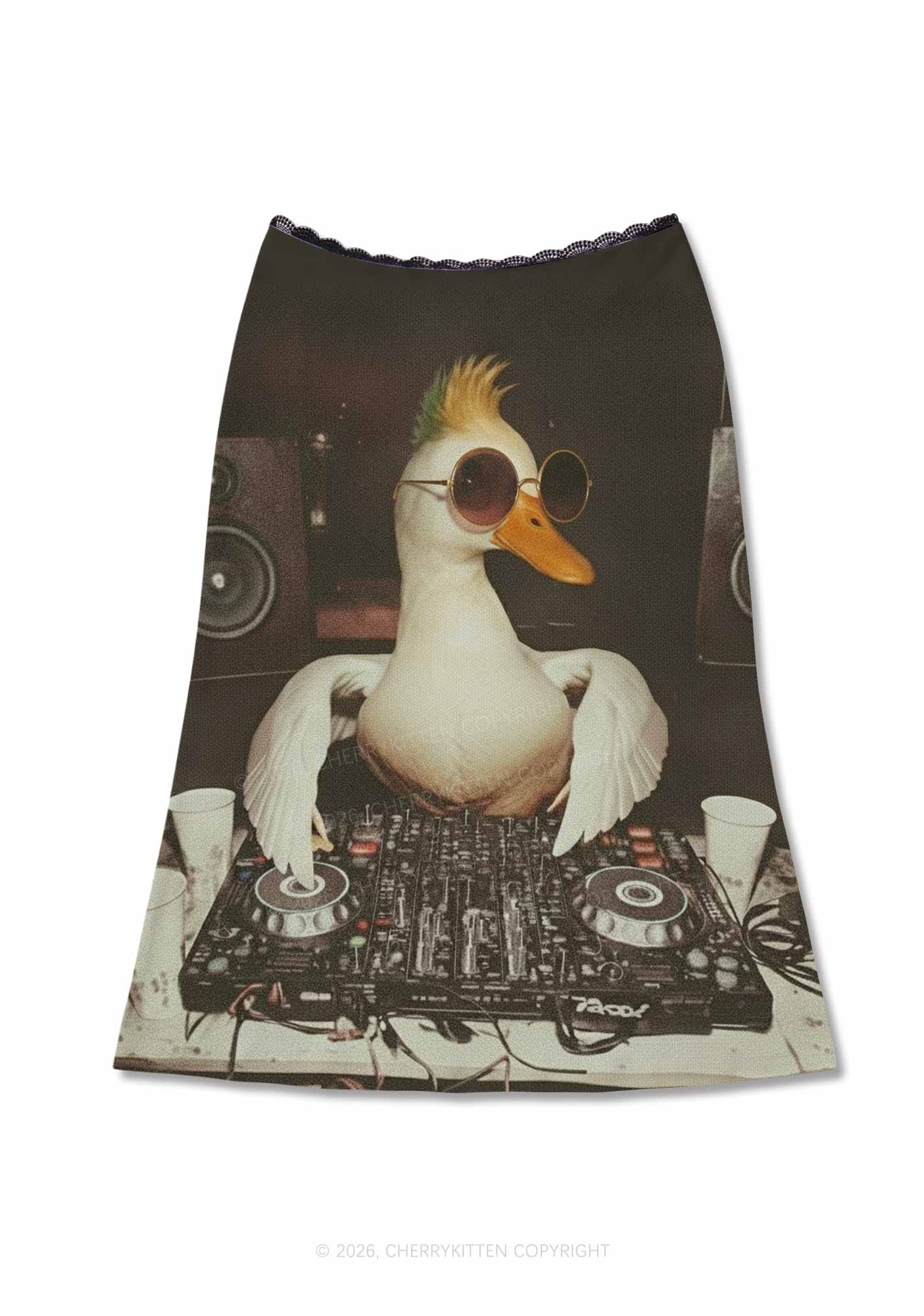 Sunglasses DJ Duck Y2K Print Midi Skirt Cherrykitten