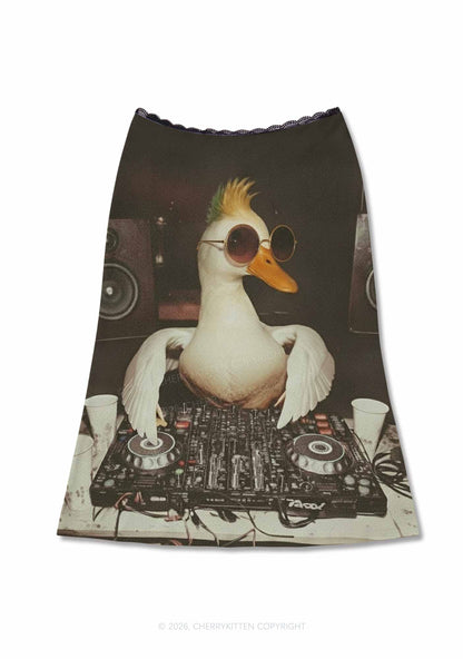 Sunglasses DJ Duck Y2K Print Midi Skirt Cherrykitten