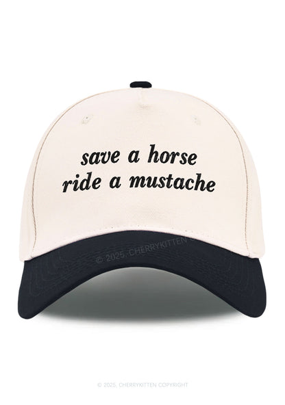 Embroidered Ride A Mustache Y2K Color Block Baseball Cap Cherrykitten