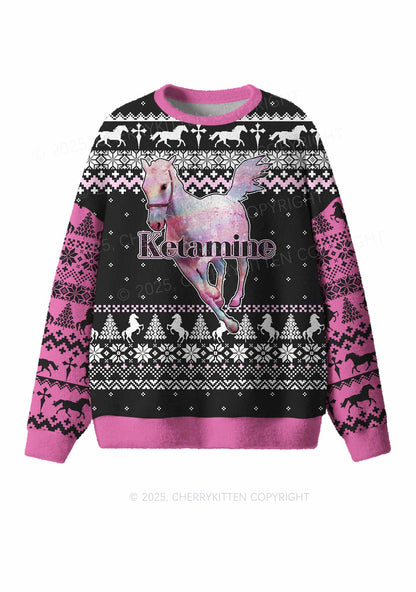 Pink Horse Y2K Christmas Knit Sweatshirt Cherrykitten