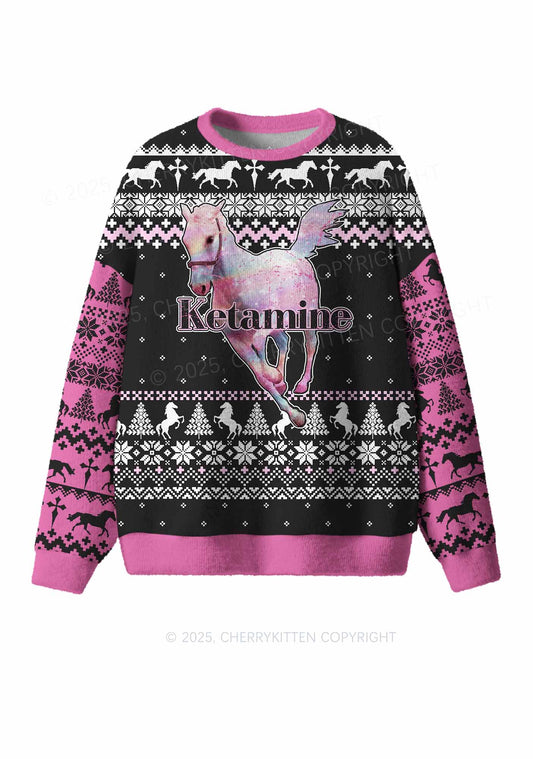 Pink Horse Y2K Christmas Knit Sweatshirt Cherrykitten