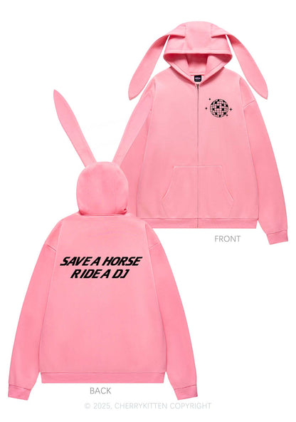 Ride A DJ Y2K Bunny Ear Zip Hoodie Cherrykitten