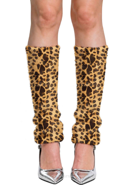 Classic Khaki Leopard Y2K Print Fuzzy Straight Leg Warmers Cherrykitten