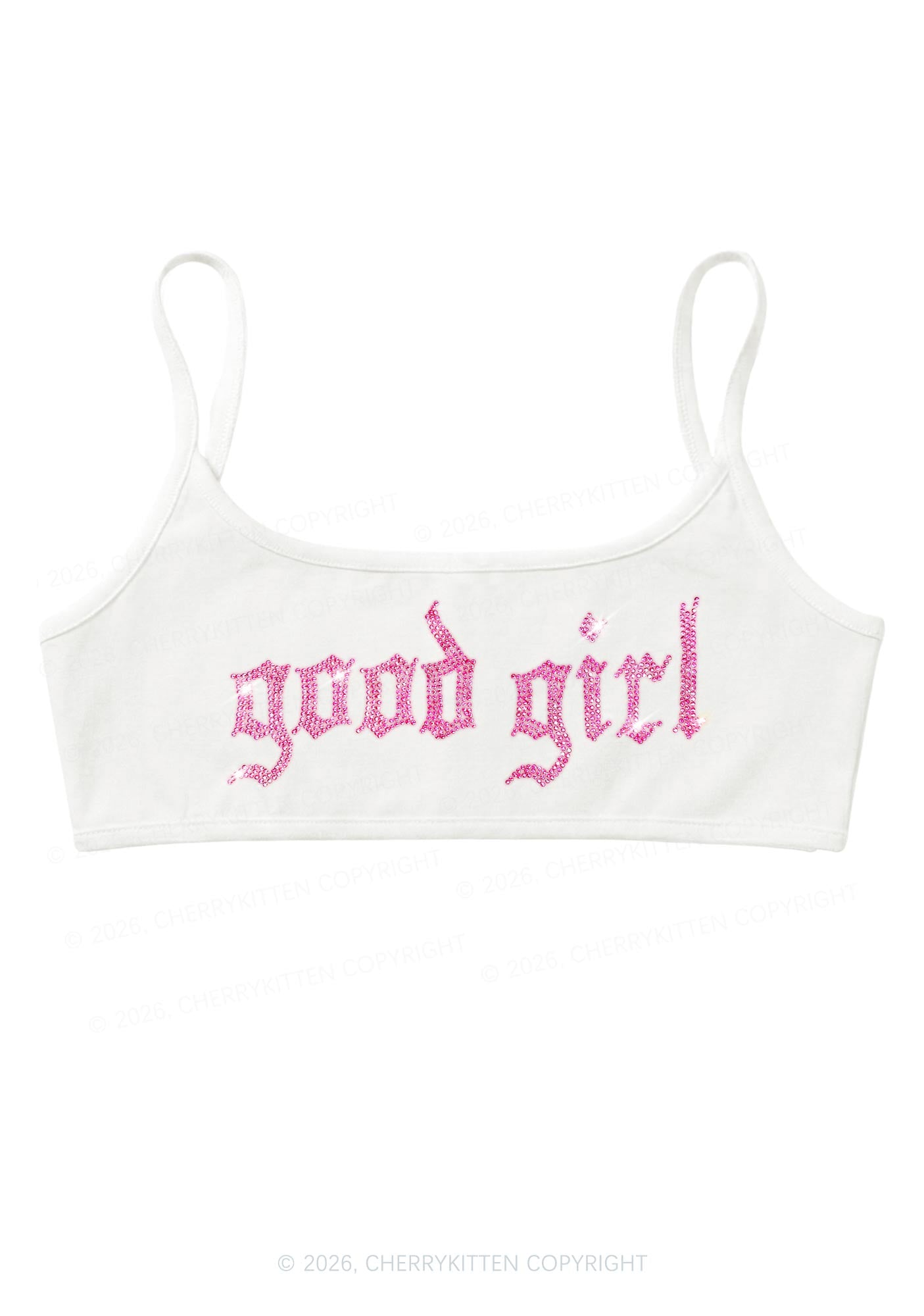 Rhinestone Good Girl Y2K Super Crop Cami Cherrykitten
