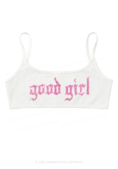 Rhinestone Good Girl Y2K Super Crop Cami Cherrykitten