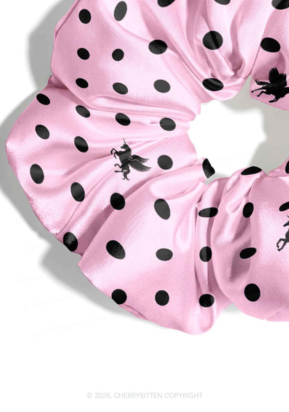 Pink Polka Dot Unicorn Y2K Hair Scrunchie Cherrykitten