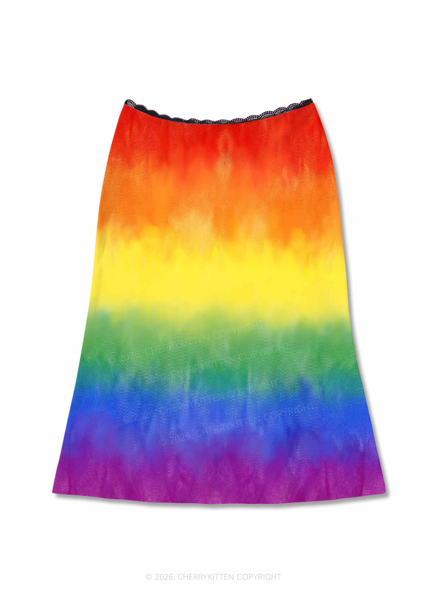 Rainbow Flag Pride Y2K Print Midi Skirt Cherrykitten