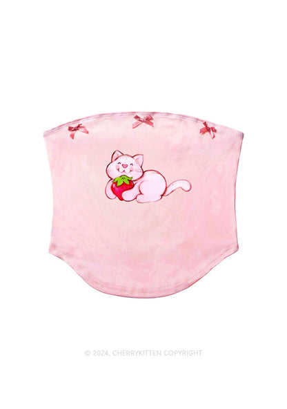 Strawberry Cat Y2K Pink Bow Tie Tube Top Cherrykitten