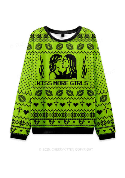 Kiss More Girls Pride Y2K Christmas Knit Sweatshirt Cherrykitten
