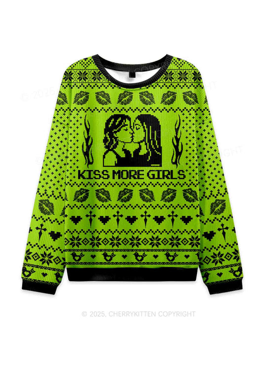 Kiss More Girls Pride Y2K Christmas Knit Sweatshirt Cherrykitten