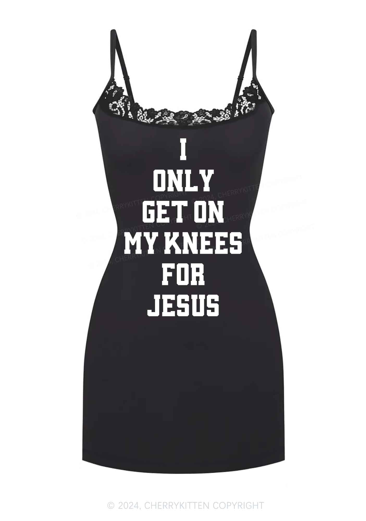 Get On Knees For Jesus Y2K Lace Slip Dress Cherrykitten