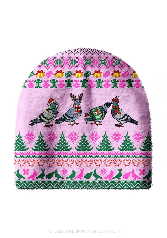 Christmas Pigeon Y2K Print Knit Beanie Cherrykitten