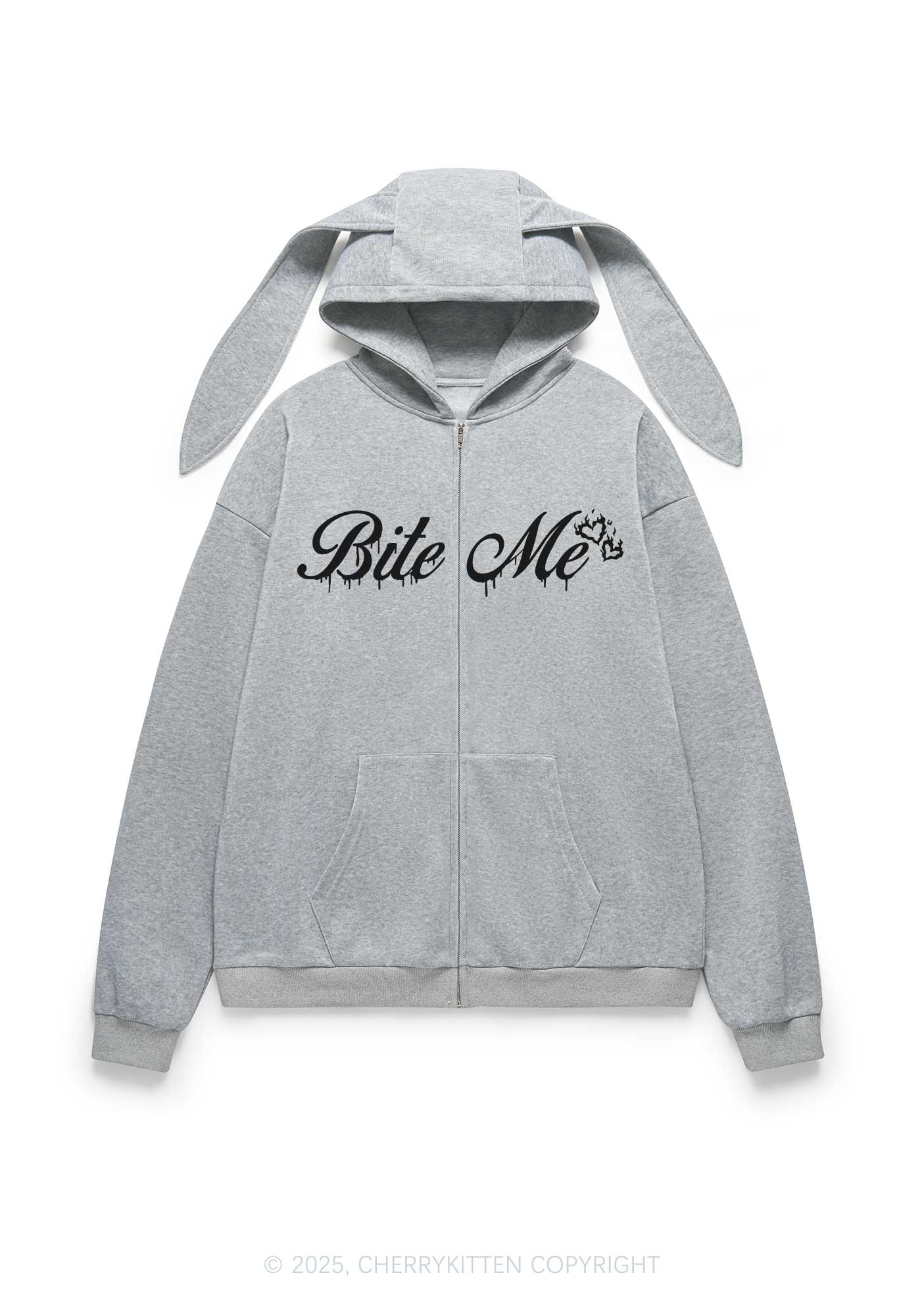 Bite Me Y2K Bunny Ear Zip Hoodie Cherrykitten