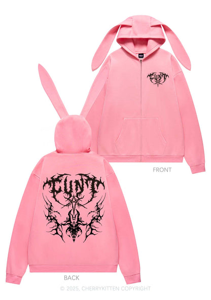 Punk Cxxt Y2K Bunny Ear Zip Hoodie Cherrykitten