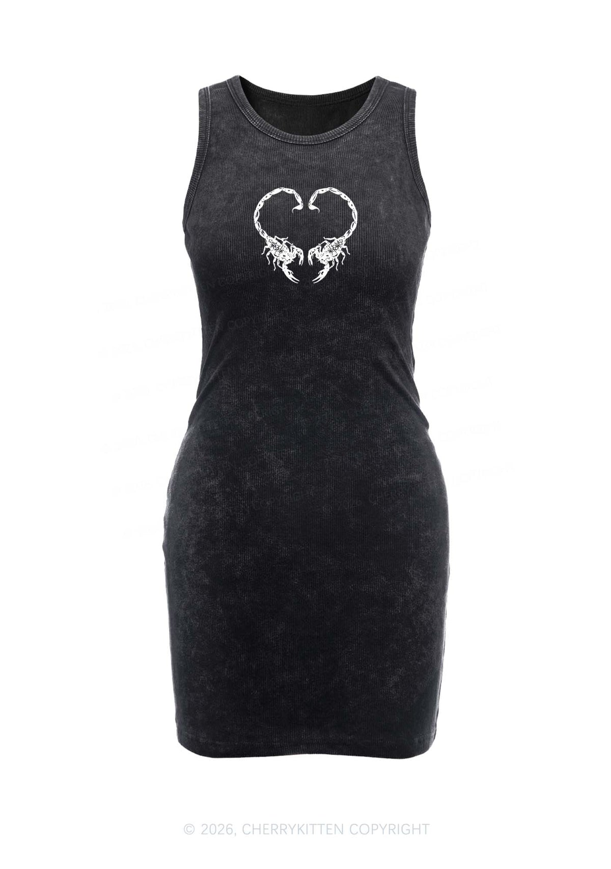 Skull Scorpion Heart Y2K Washed Tank Dress Cherrykitten