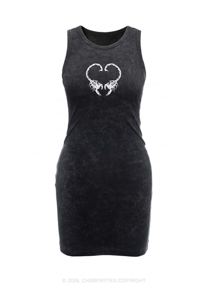 Skull Scorpion Heart Y2K Washed Tank Dress Cherrykitten