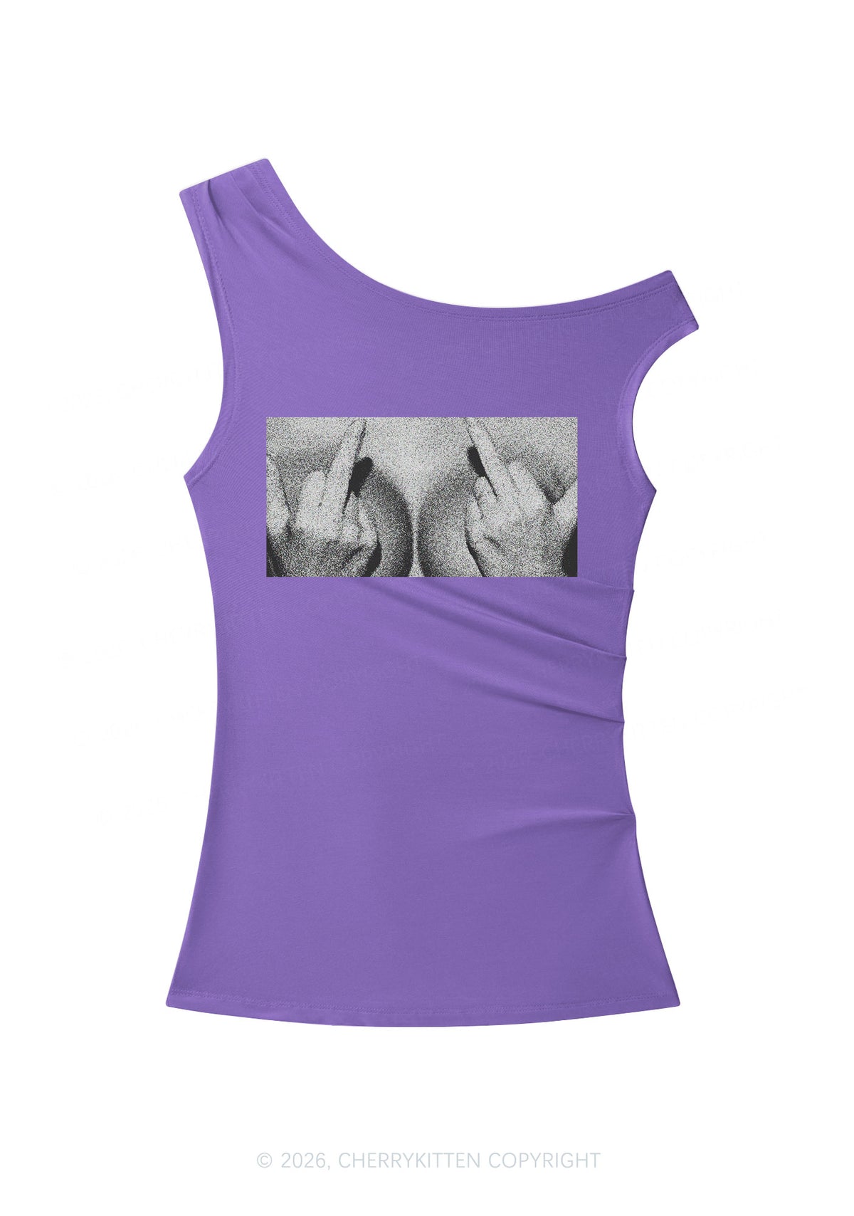 Middle Finger Bxxbs Y2K Off Shoulder Tank Top Cherrykitten