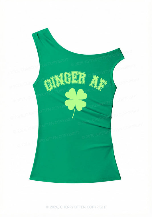 Ginger AF St Patricks Y2K Off Shoulder Tank Top Cherrykitten