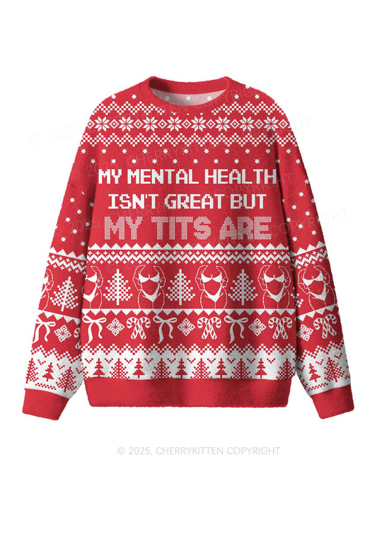 My Mental Health Isnt Great Y2K Christmas Knit Sweatshirt Cherrykitten