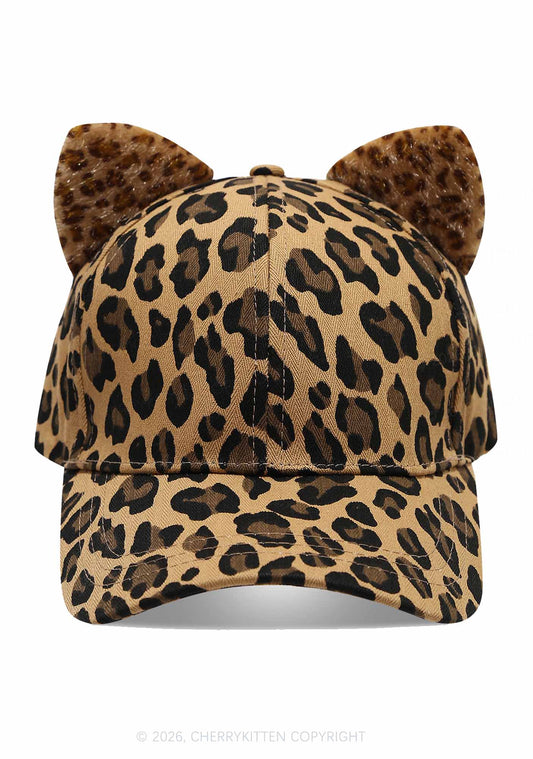 Cat Ear Leopard Y2K Baseball Cap Cherrykitten