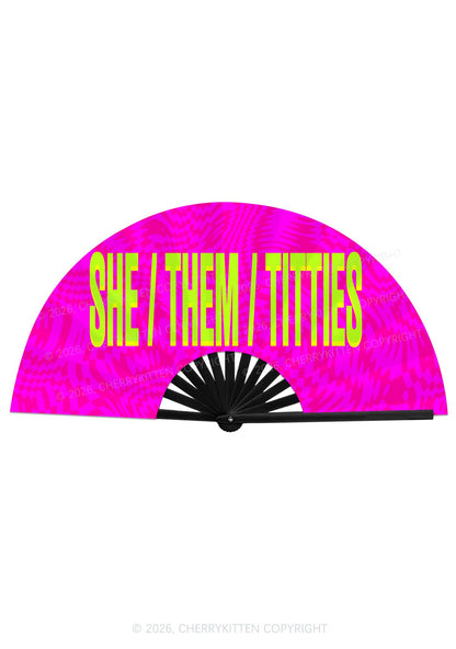She Them Txtties Pride Y2K Rave Hand Fan Cherrykitten