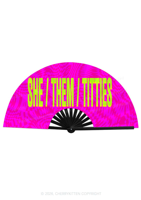 She Them Txtties Pride Y2K Rave Hand Fan Cherrykitten