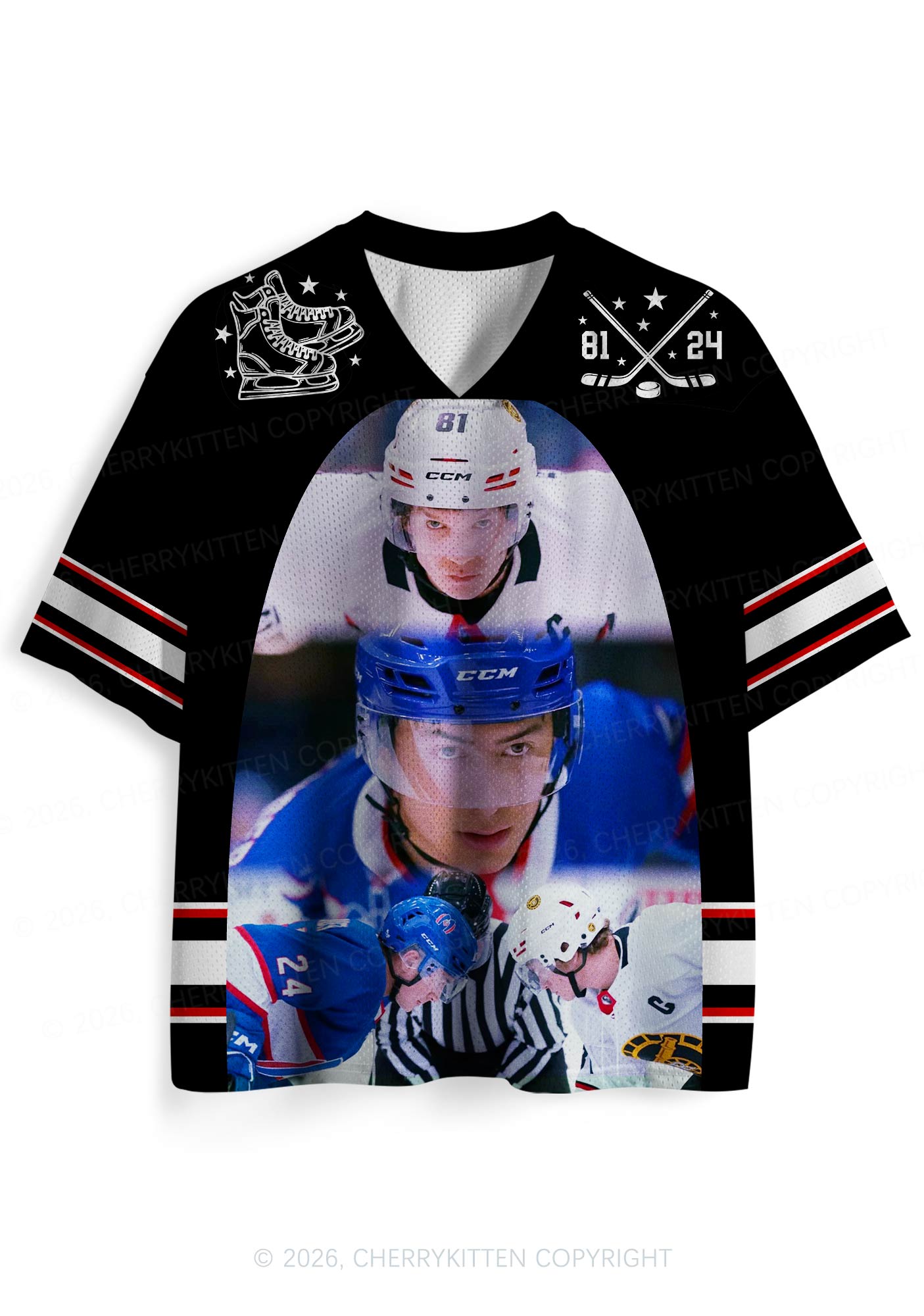 Black Hockey Match HR Y2K Sport Jersey Shirts Cherrykitten