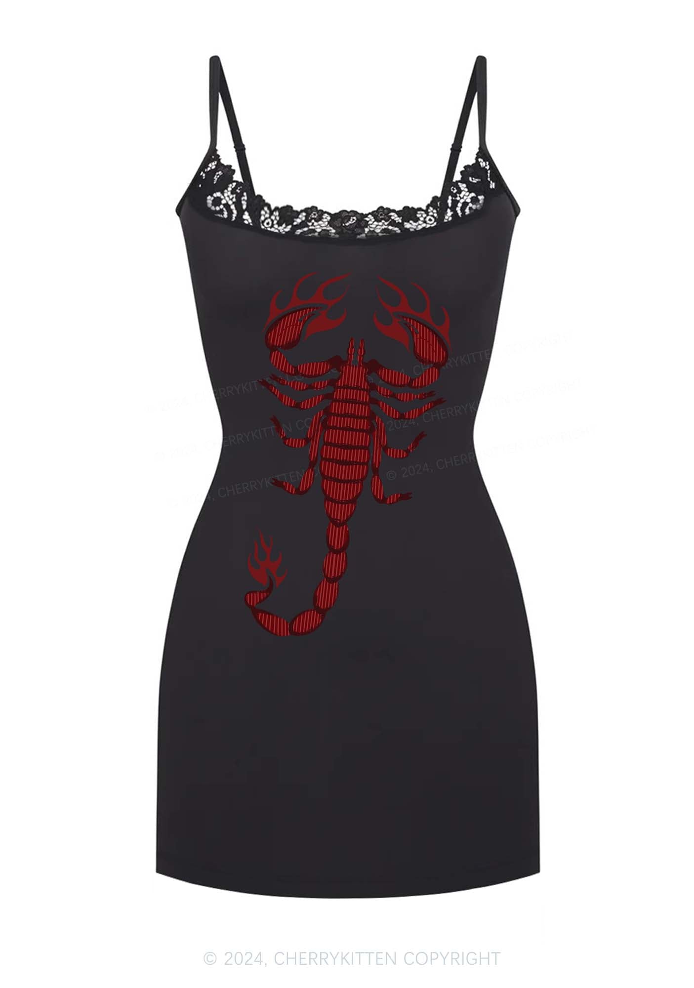 Red Scorpion Y2K Lace Slip Dress Cherrykitten