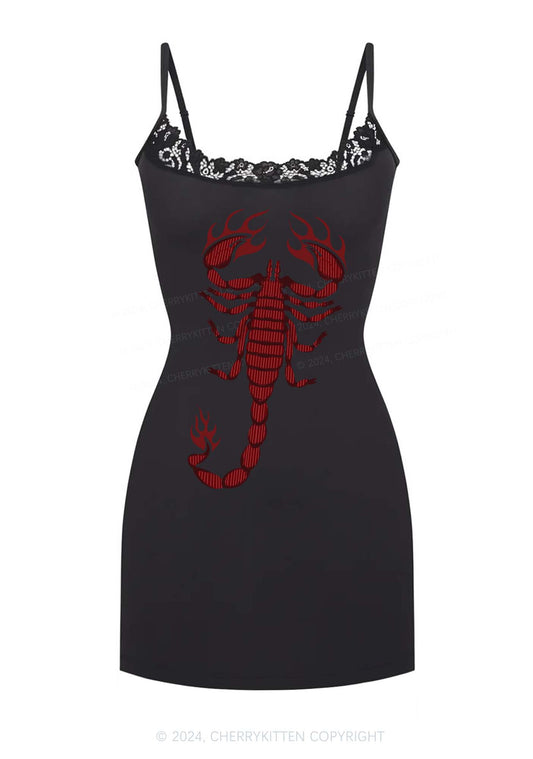 Red Scorpion Y2K Lace Slip Dress Cherrykitten