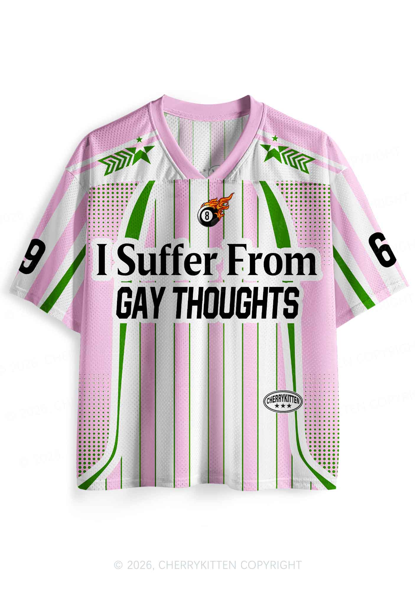 Pink Green Stripes Suffer From Gay Thoughts Pride Y2K Sport Jersey Shirts Cherrykitten