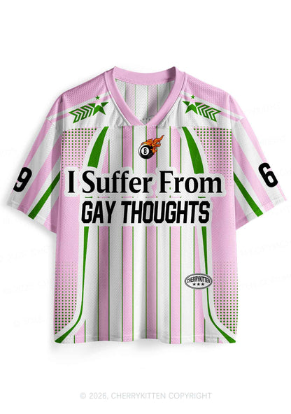 Pink Green Stripes Suffer From Gay Thoughts Pride Y2K Sport Jersey Shirts Cherrykitten