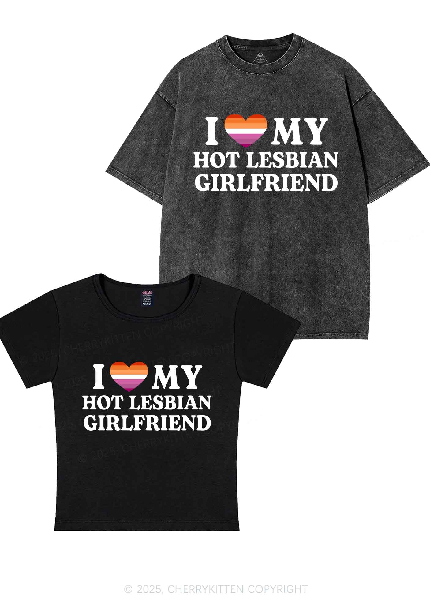 Love My Hot Lesbian GF Y2K Valentine's Day Couple Shirt Cherrykitten