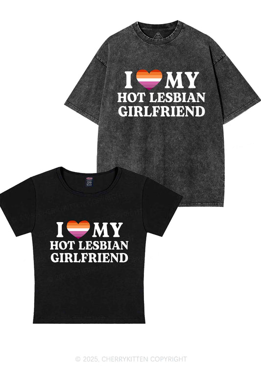 Love My Hot Lesbian GF Y2K Valentine's Day Couple Shirt Cherrykitten