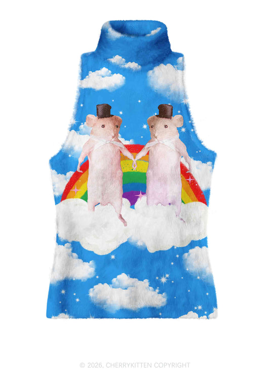 Gay Rats Pride Y2K Knit Turtleneck Tank Top Cherrykitten
