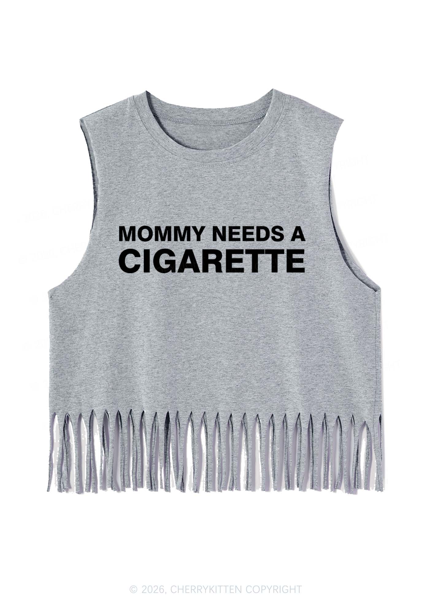 Mommy Needs A Cigarette Y2K Fringe Tank Top Cherrykitten