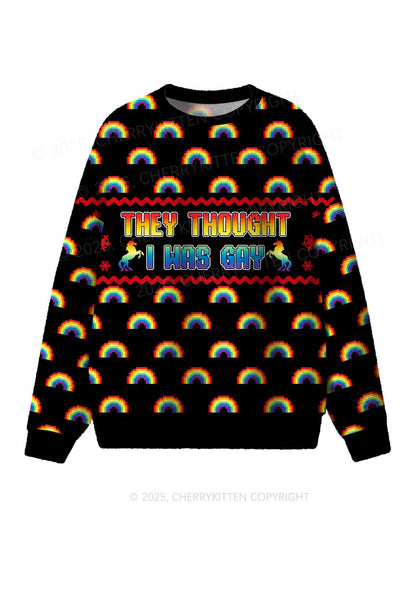 I Was Gay Pride Y2K Christmas Knit Sweatshirt Cherrykitten