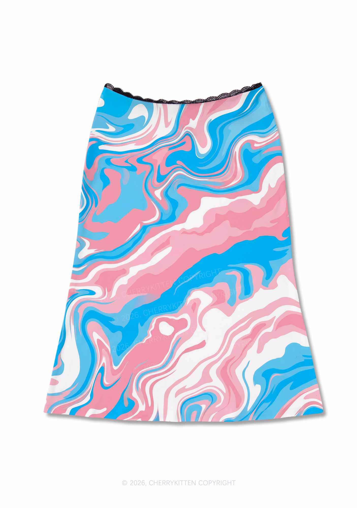 Trans Liquid Tie Dye Pride Y2K Print Midi Skirt Cherrykitten
