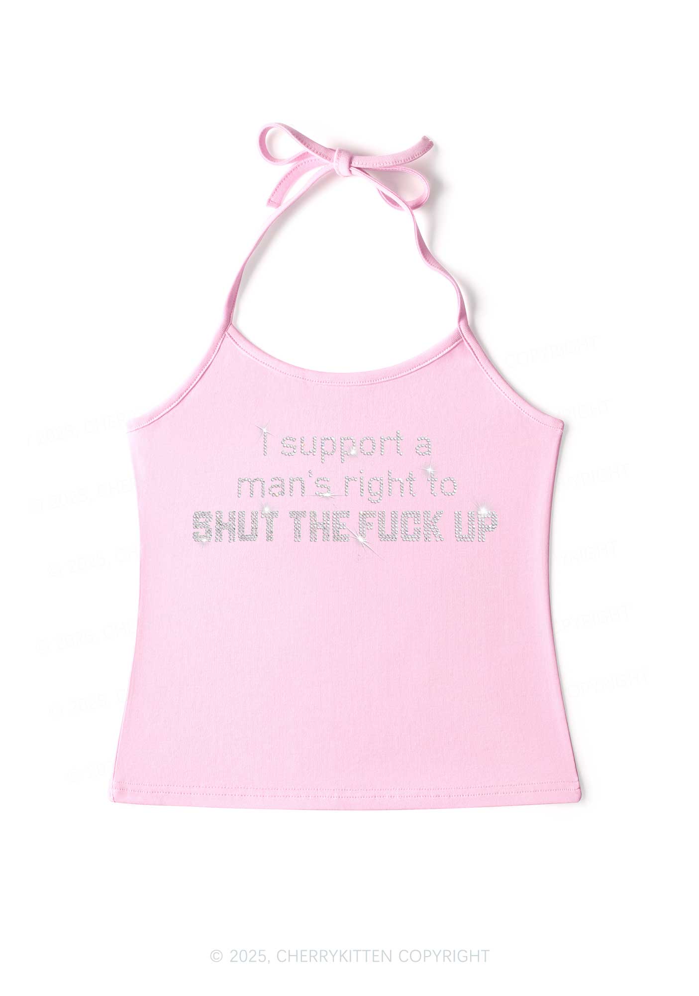 Rhinestone I Support A Mans Right Y2K Halter Neck Cami Cherrykitten