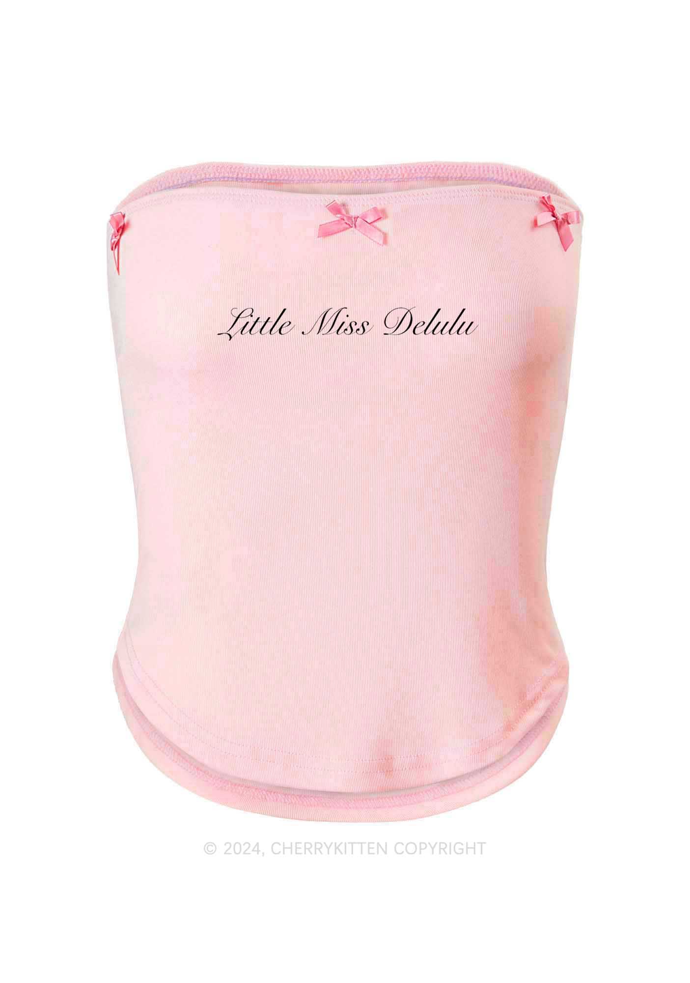 Little Miss Delulu Y2K Pink Bow Tie Tube Top Cherrykitten