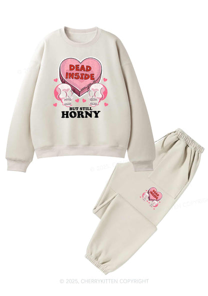 Halloween Dead Inside Y2K Fleece Sweatshirts Set Cherrykitten