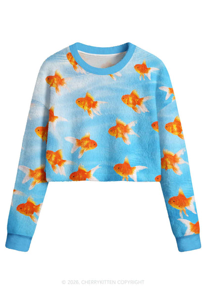 Goldfish Y2K Crop Knit Sweatshirt Cherrykitten