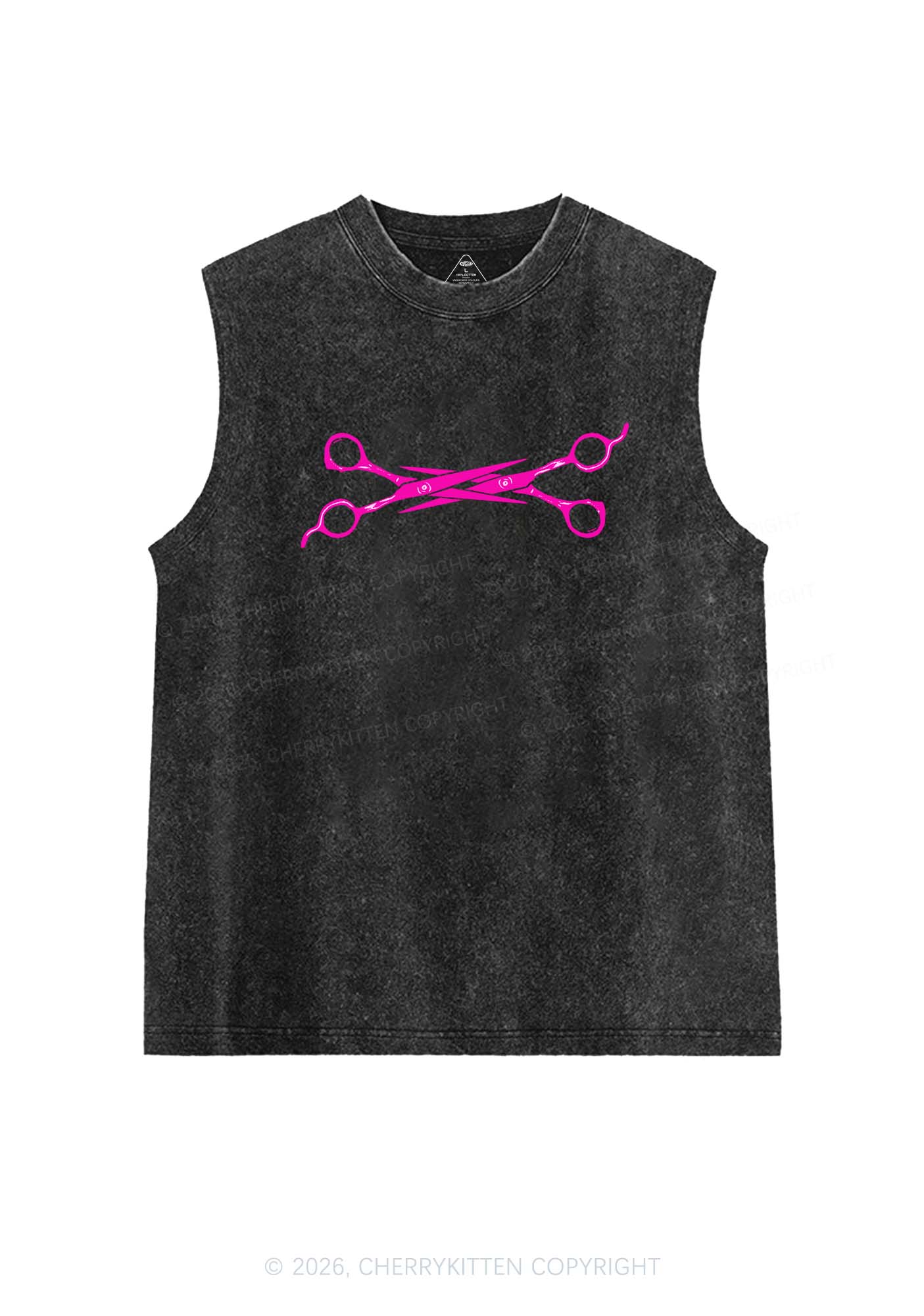 Pink Scissor Pride Y2K Washed Muscle Tank Cherrykitten