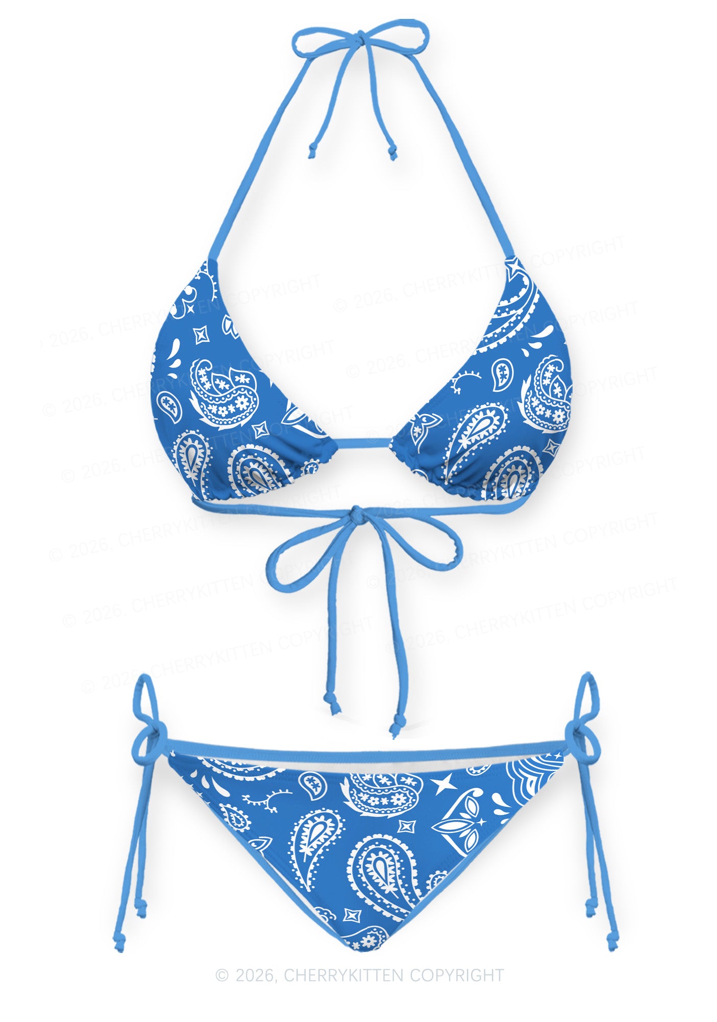 Blue Paisley Y2K Print Bikini Set Cherrykitten