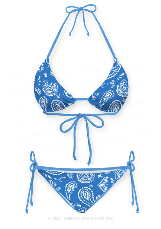 Blue Paisley Y2K Print Bikini Set Cherrykitten