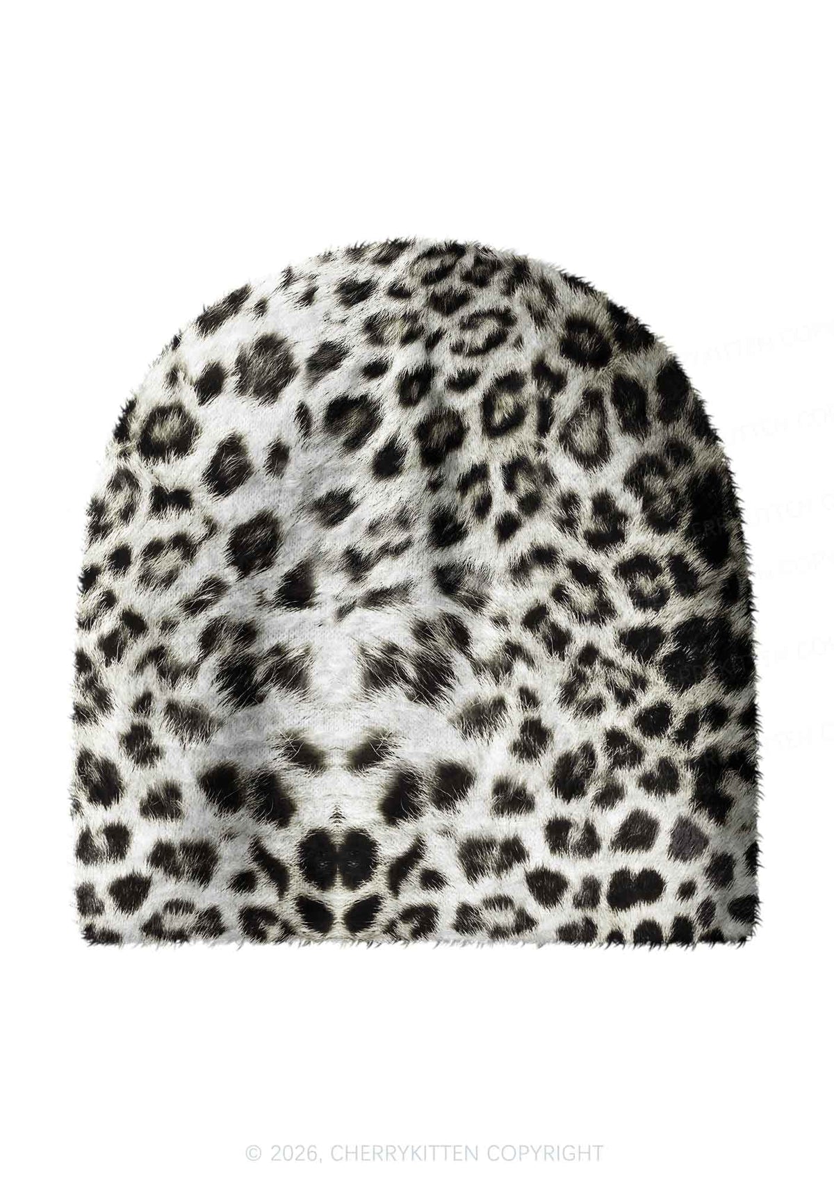 Snow Leopard Y2K Print Knit Beanie Cherrykitten
