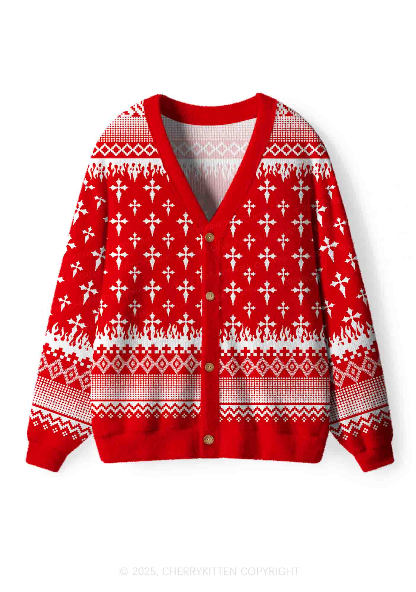 Punk Cxxt Y2K Christmas Cardigan Knit Sweatshirt Cherrykitten
