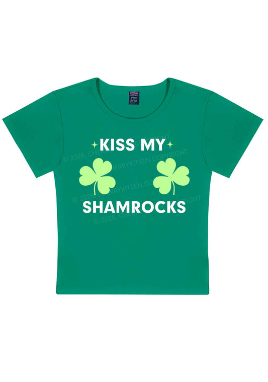 Kiss My Shamrocks St Patricks Y2K Baby Tee Cherrykitten