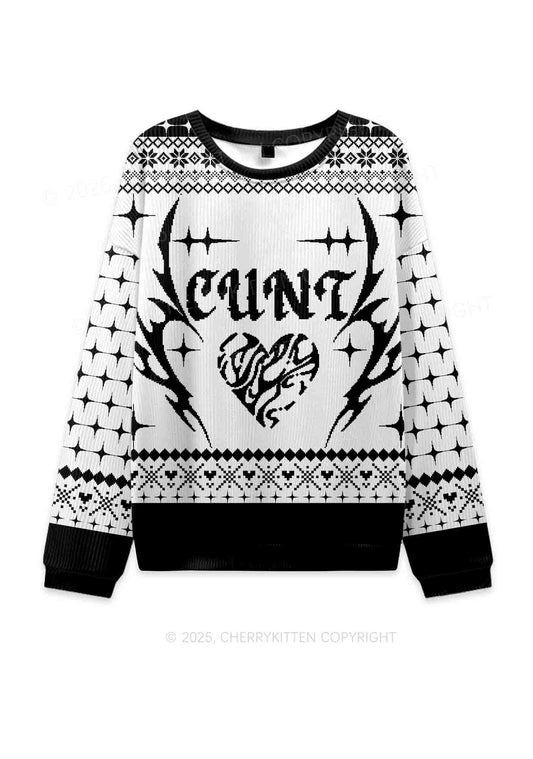 White Cxxt Y2K Knit Sweatshirt Cherrykitten